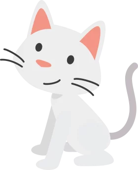 Adorable White Cartoon Cat with Pink Ears and Whiskers Sitting Cutely