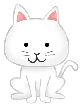 Adorable White Cartoon Cat with Pink Inner Ears and Cute Whiskers Illustration