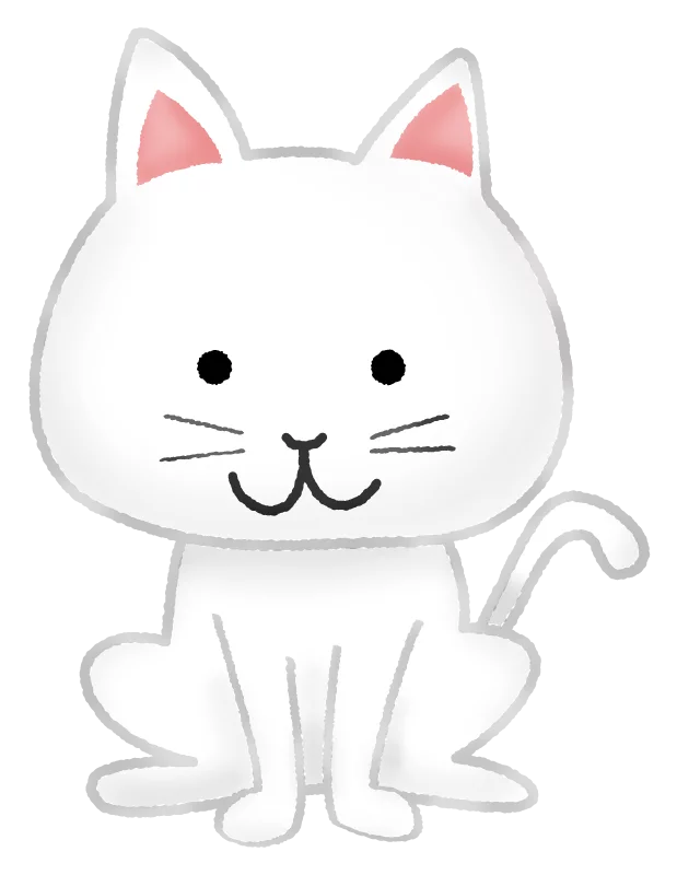 Adorable White Cartoon Cat with Pink Inner Ears and Cute Whiskers Illustration