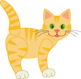 Adorable Yellow Tabby Cat with Green Eyes and Striped Tail Cartoon Clipart