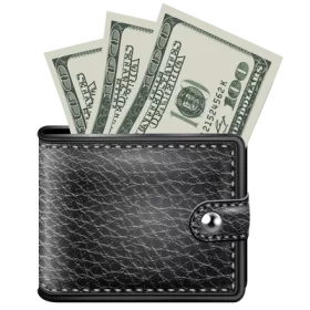 Black Leather Wallet with Cash Money Hundred Dollar Bills Financial Clipart