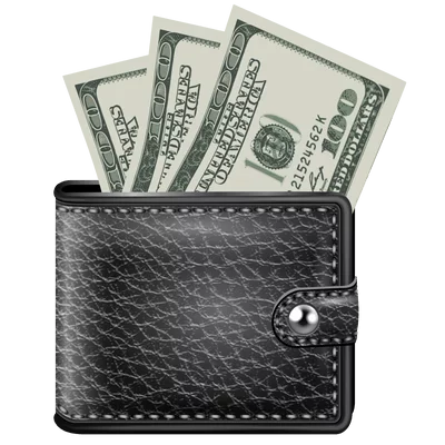 Black Leather Wallet with Cash Money Hundred Dollar Bills Financial Clipart