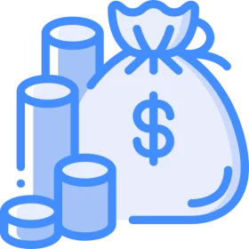 Blue Finance Money Bag with Dollar Sign and Coin Stack Clipart Illustration