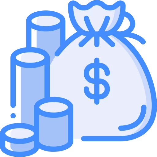 Blue Finance Money Bag with Dollar Sign and Coin Stack Clipart Illustration