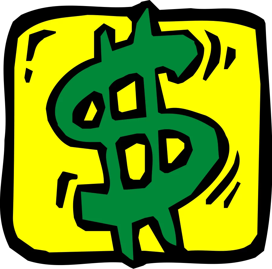 Bold Dollar Sign Symbol in Vibrant Green and Yellow - Financial Money Clipart Icon