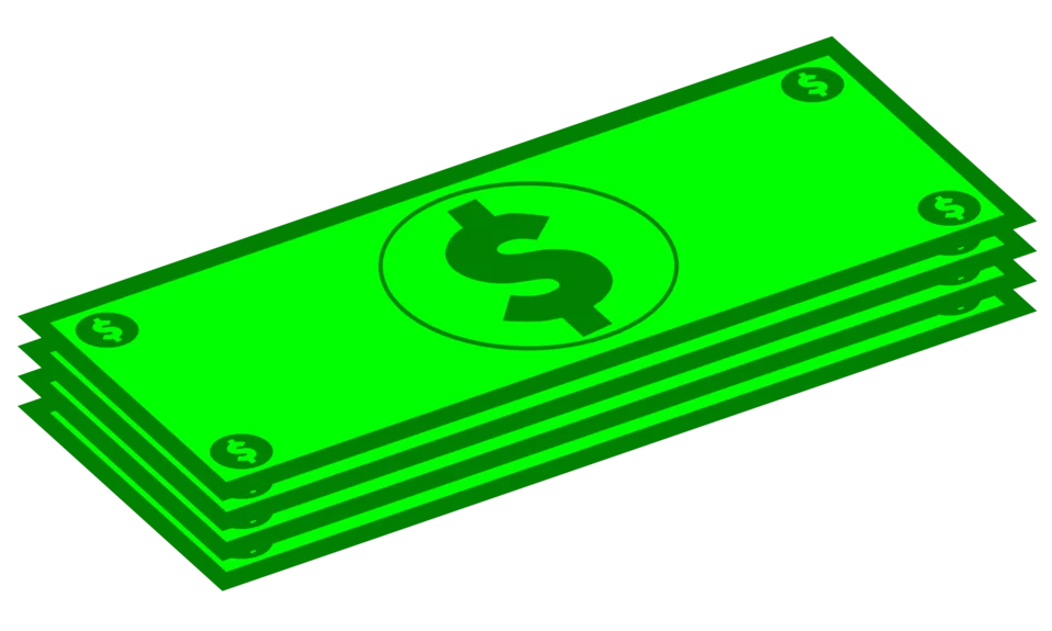 Bright Green Dollar Bills Stack with Currency Symbol Cartoon Financial Clipart