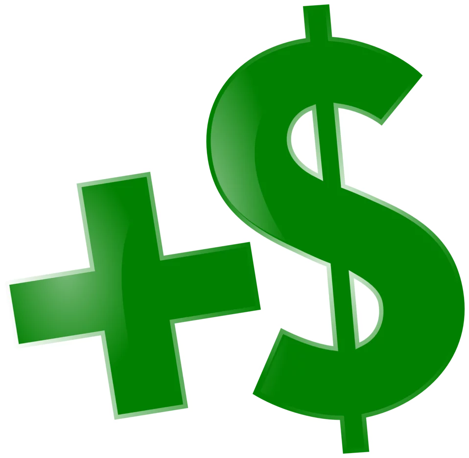 Bright Green Financial Growth Plus and Dollar Sign Money Symbol Clipart