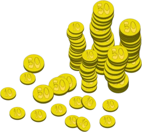 Bright Yellow Stack of Coins with Dollar Sign Currency Symbols in 3D Clipart