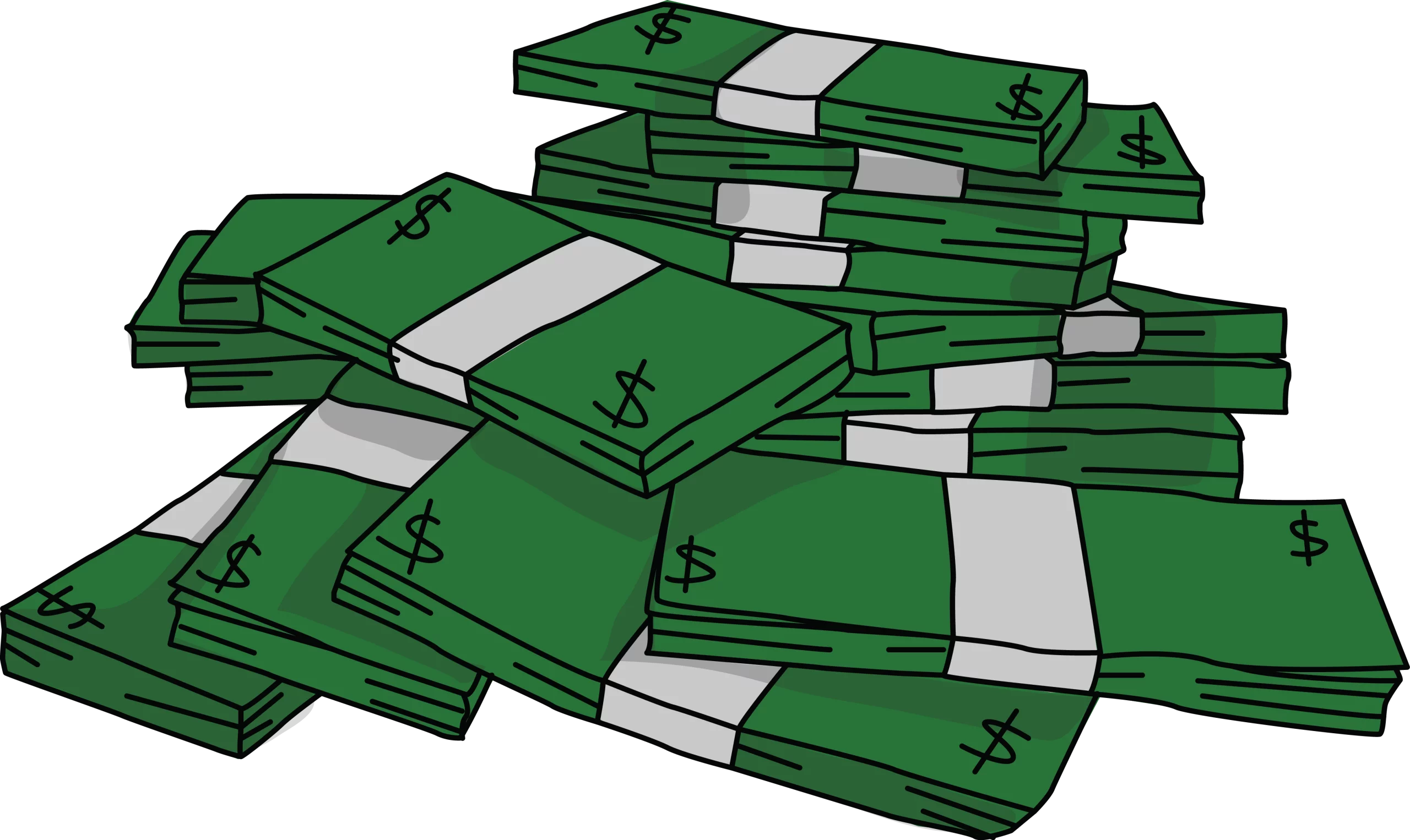 Cartoon Money Pile Green Dollar Bills Stacked Currency Financial Clipart