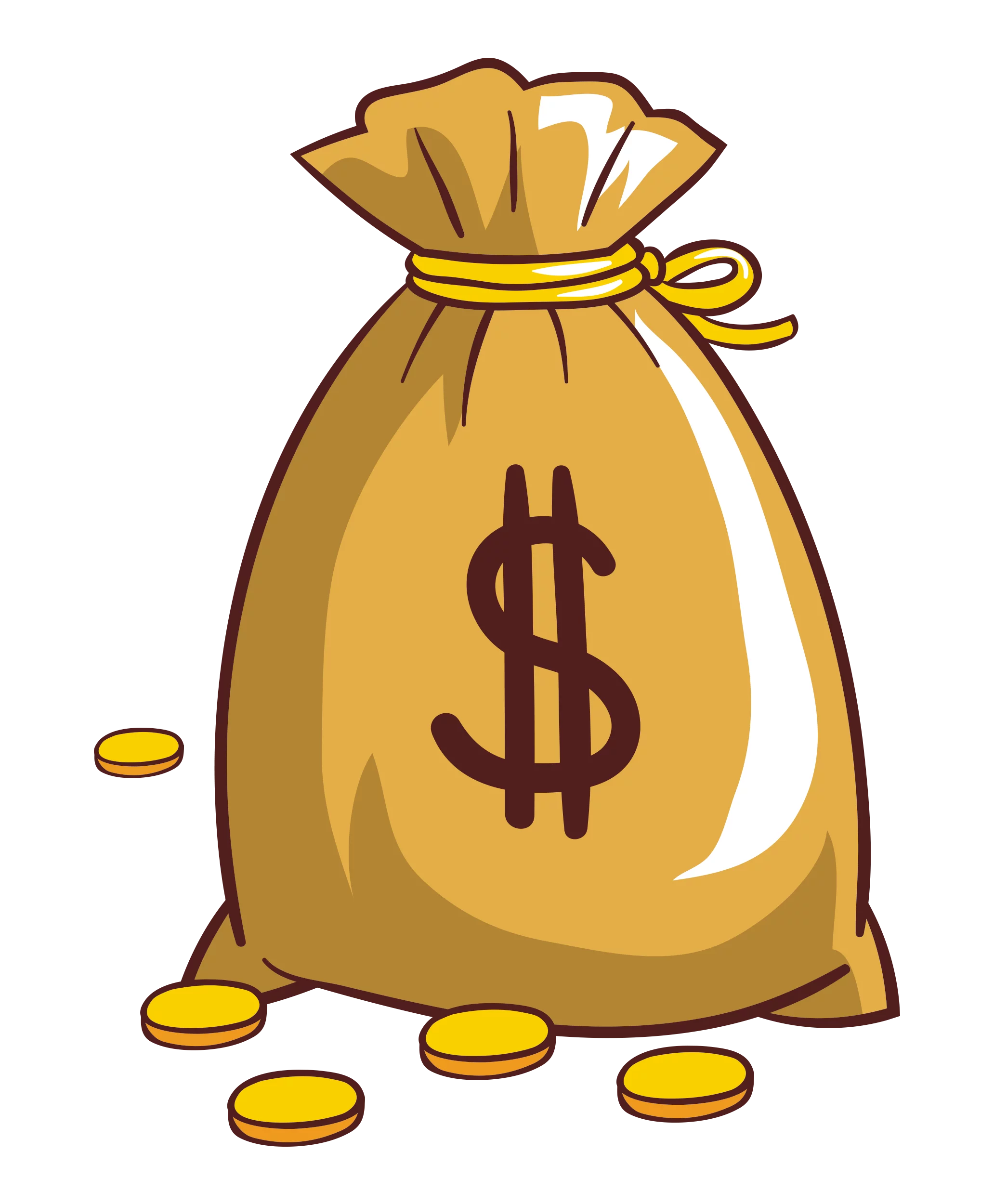 Classic Golden Money Bag with Dollar Sign and Gold Coins Cartoon Clipart