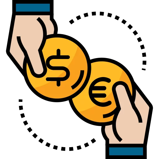 Currency Exchange Clipart: Hands Trading Dollar and Euro Coins Financial Transaction