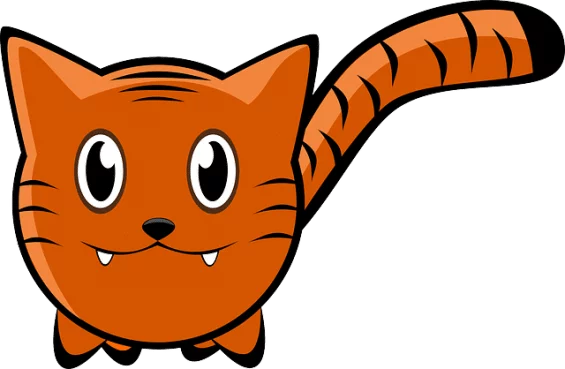 Cute Cartoon Orange Tiger Cat with Large Eyes and Striped Tail Clipart