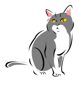 Elegant Gray and White Cat with Yellow Eyes - Minimalist Pet Illustration Clipart