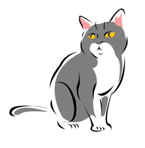 Elegant Gray and White Cat with Yellow Eyes - Minimalist Pet Illustration Clipart