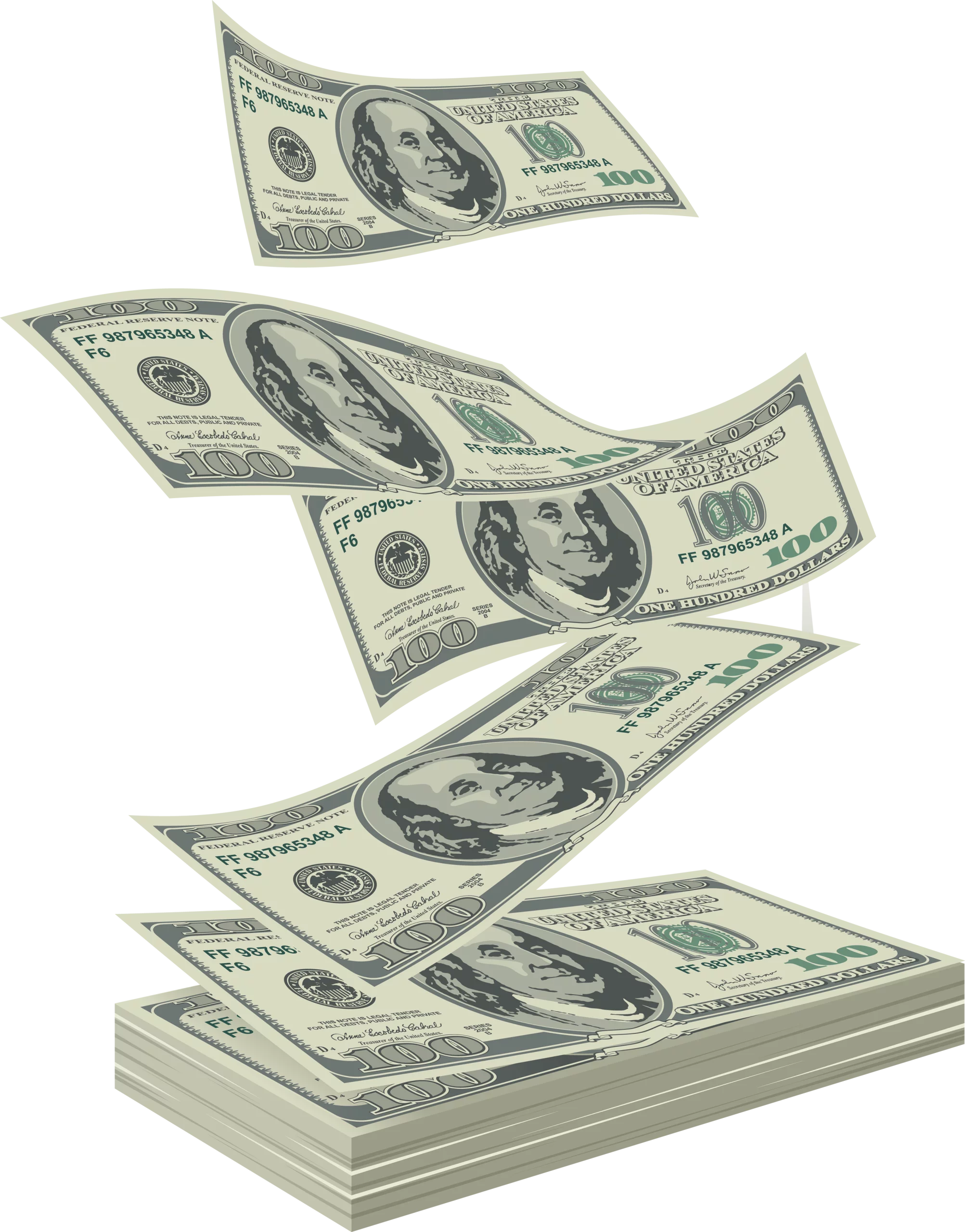 Falling US Dollar Bills Stacking Into Pile of Money - Financial Currency Clipart