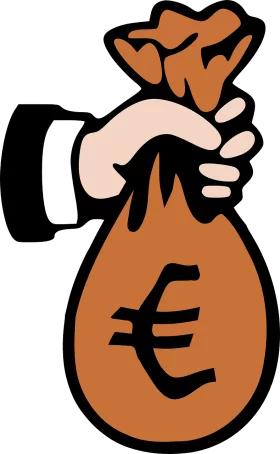 Financial Money Bag with Euro Currency Symbol Held by Hand - Economic Clipart