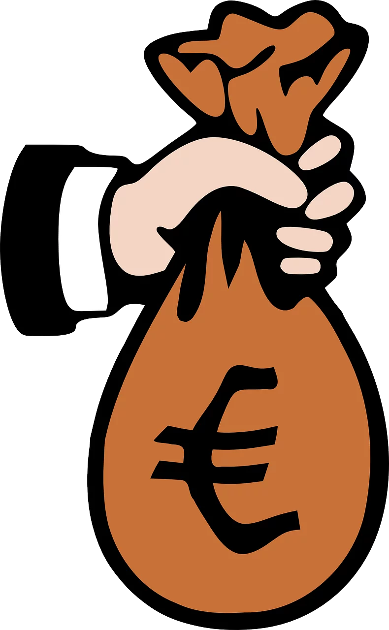 Financial Money Bag with Euro Currency Symbol Held by Hand - Economic Clipart