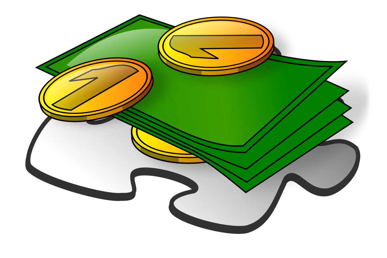 Financial Puzzle Concept with Green Stack of Cash and Gold Coins Clipart