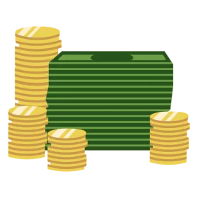 Financial Wealth Clipart with Stacked Gold Coins and Green Dollar Bills Bundle