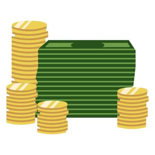 Financial Wealth Clipart with Stacked Gold Coins and Green Dollar Bills Bundle