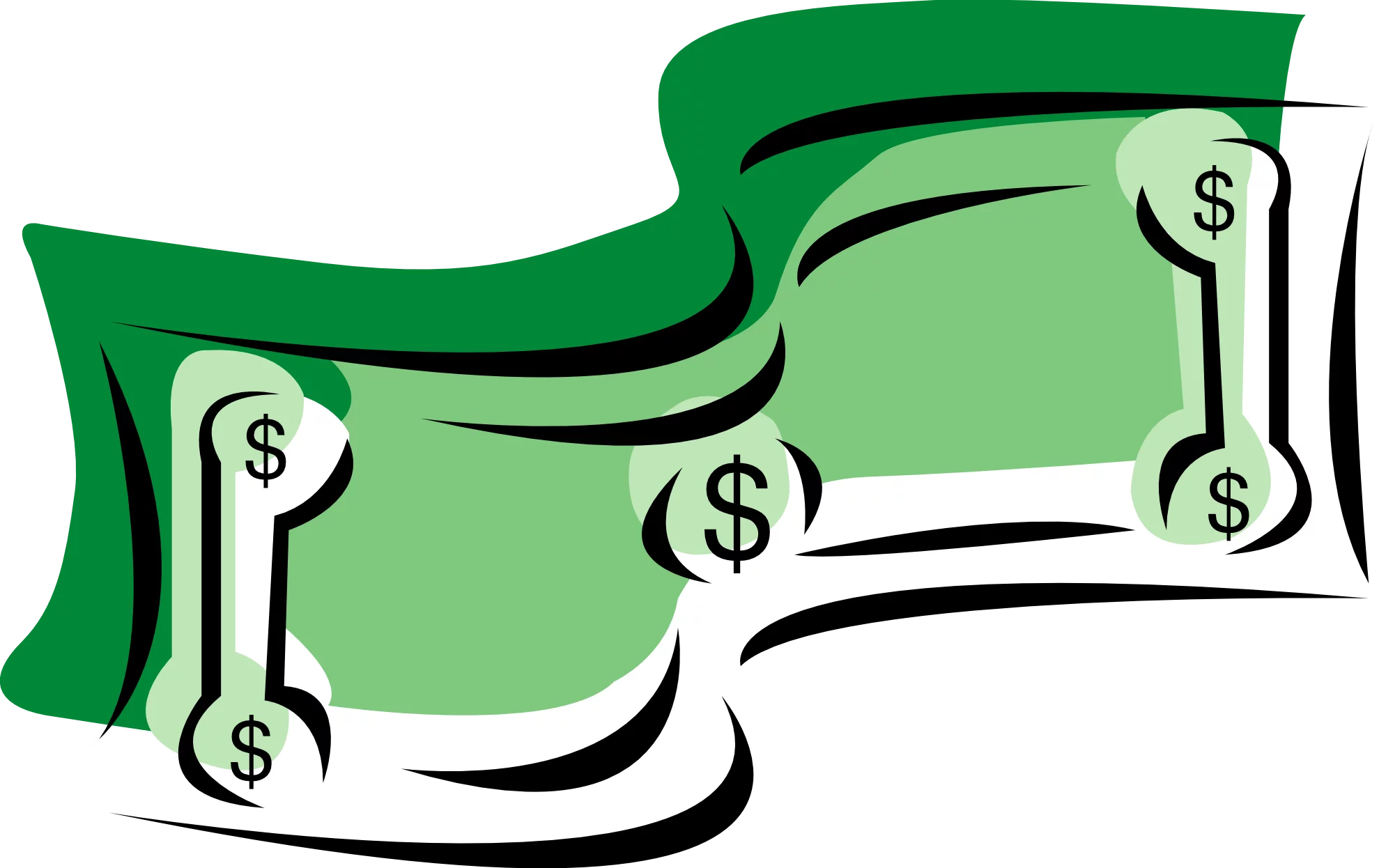 Flowing Green Money with Dollar Signs - Financial Success Clipart Illustration