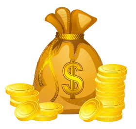 Golden Money Bag with Dollar Sign and Gold Coins Financial Wealth Clipart