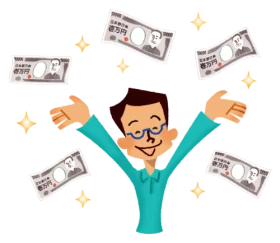 Joyful Cartoon Character Celebrating Success with Money Falling Clipart