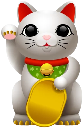 Lucky Fortune Cat: Traditional Japanese Maneki-Neko with Gold Coin Clipart