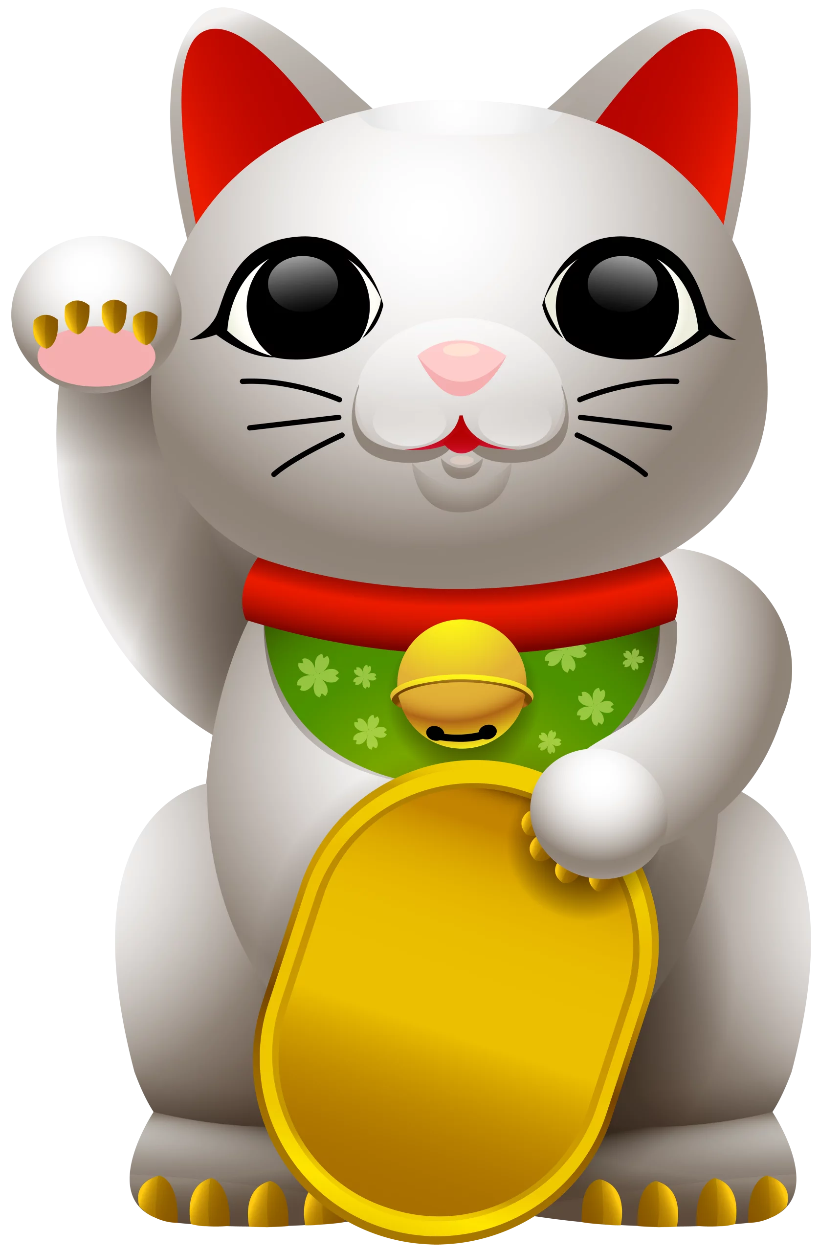 Lucky Fortune Cat: Traditional Japanese Maneki-Neko with Gold Coin Clipart