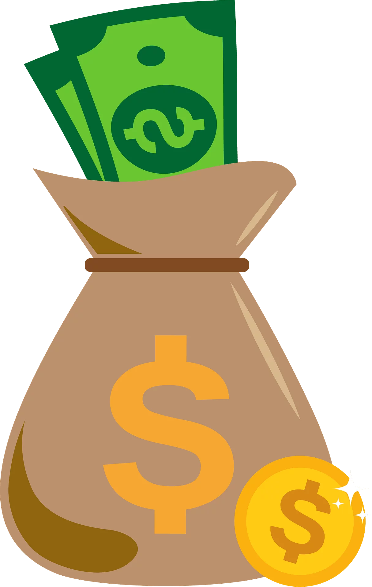 Money Bag with Dollar Bills and Gold Coins Financial Clipart Illustration