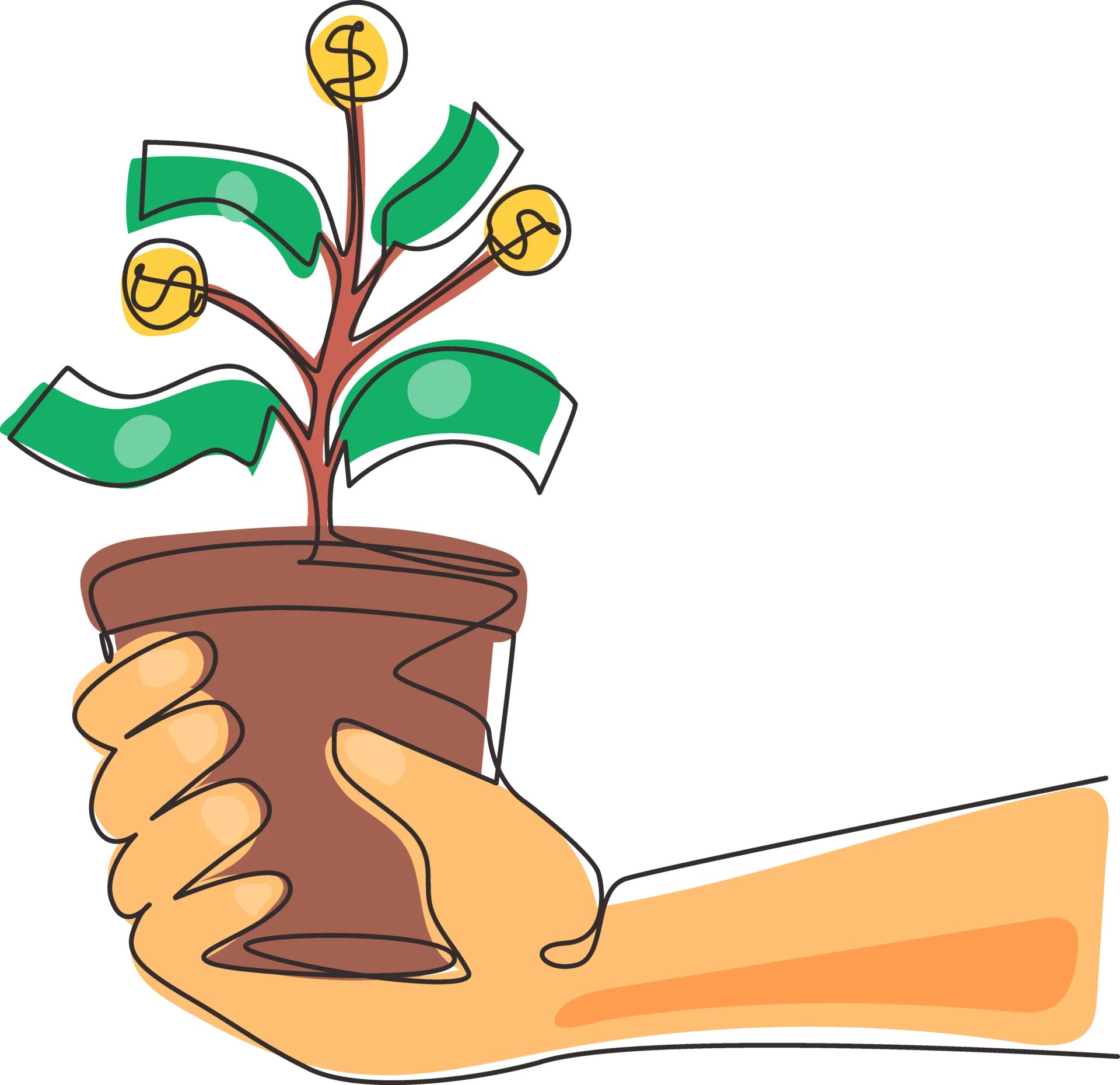 Money Plant Growth Illustration: Financial Investment Prosperity Clipart Symbol