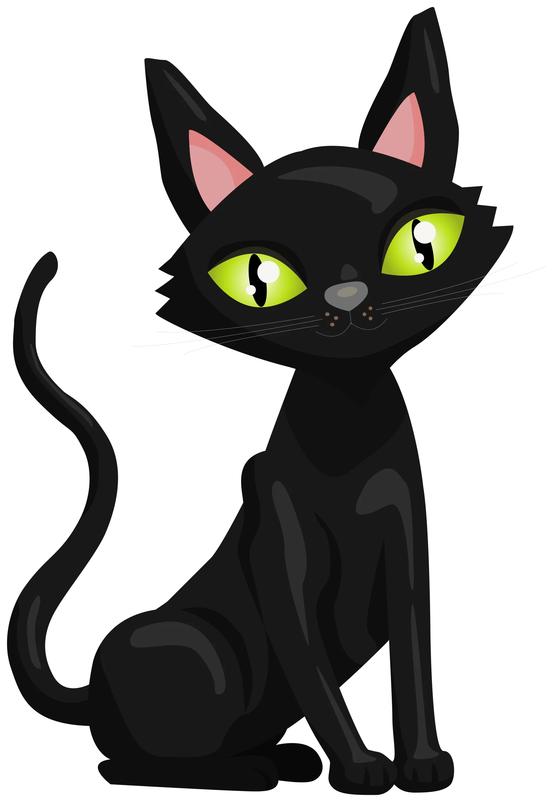 Mystical Black Cat with Hypnotic Green Eyes: Spooky Halloween Feline Clipart