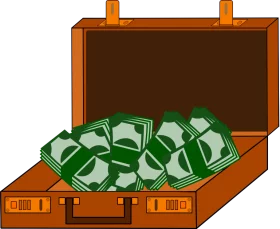 Open Brown Briefcase Filled with Green Cash Money Stacks Business Clipart