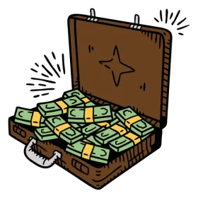 Overflowing Treasure Briefcase Stuffed with Cash Money Bundles Clipart Illustration