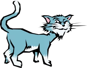 Playful Blue Cartoon Cat with Curved Tail and Mischievous Expression Clipart