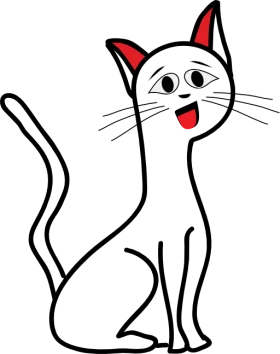 Playful White Cartoon Cat with Red Ears - Minimalist Happy Feline Clipart