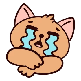 Sad Crying Cartoon Cat with Tears Streaming Down Cute Clipart Character