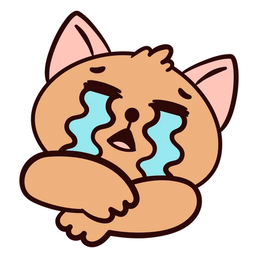 Sad Crying Cartoon Cat with Tears Streaming Down Cute Clipart Character