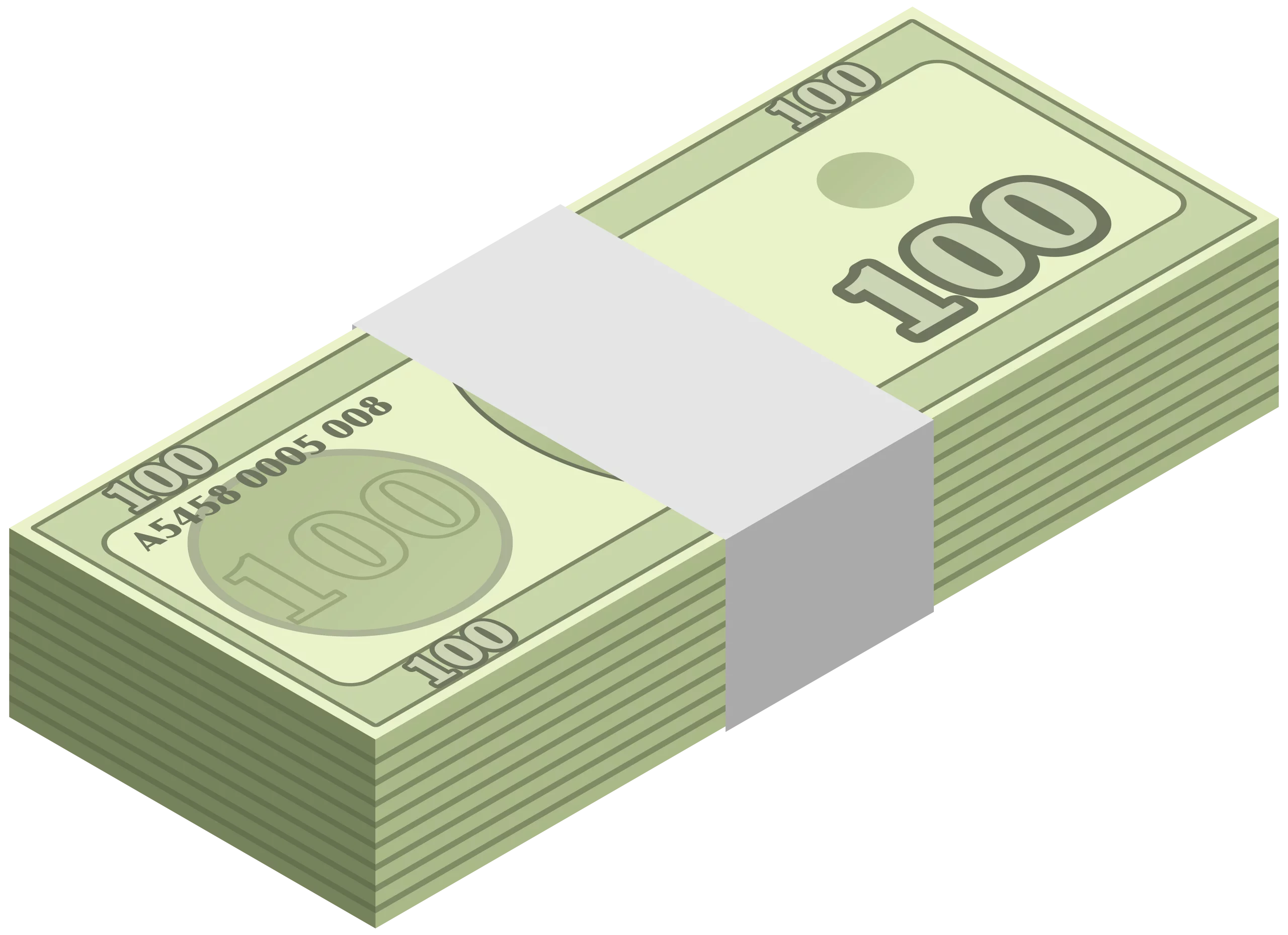 Stack of Green 100 Dollar Bills with Band - Realistic Financial Currency Clipart Illustration