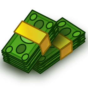 Stacked Green Money Bills with Gold Bands - Financial Wealth Clipart Illustration