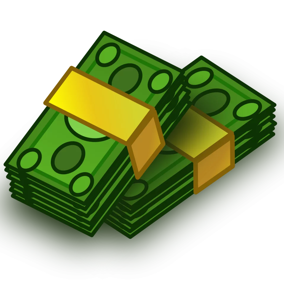 Stacked Green Money Bills with Gold Bands - Financial Wealth Clipart Illustration