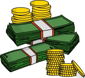 Stacks of Cash and Gold Coins Clipart Illustration of Money and Wealth