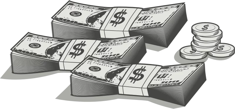 Stacks of Money and Coins: Financial Wealth and Currency Clipart Illustration