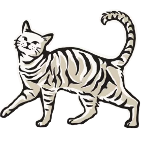 Stylized Black and White Tabby Cat Illustration with Striped Pattern Clipart