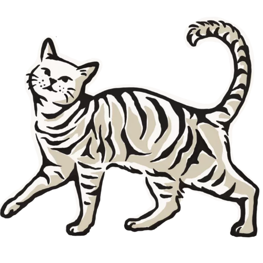 Stylized Black and White Tabby Cat Illustration with Striped Pattern Clipart