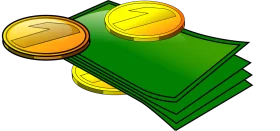 Stylized Money Clipart: Green Dollar Bills with Golden Coins on Stack