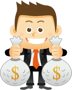 Successful Businessman Holding Money Bags with Dollar Signs Cartoon Clipart