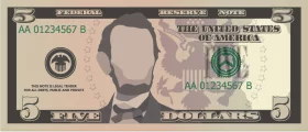 United States Five Dollar Bill Currency with Blank Portrait Area Clipart