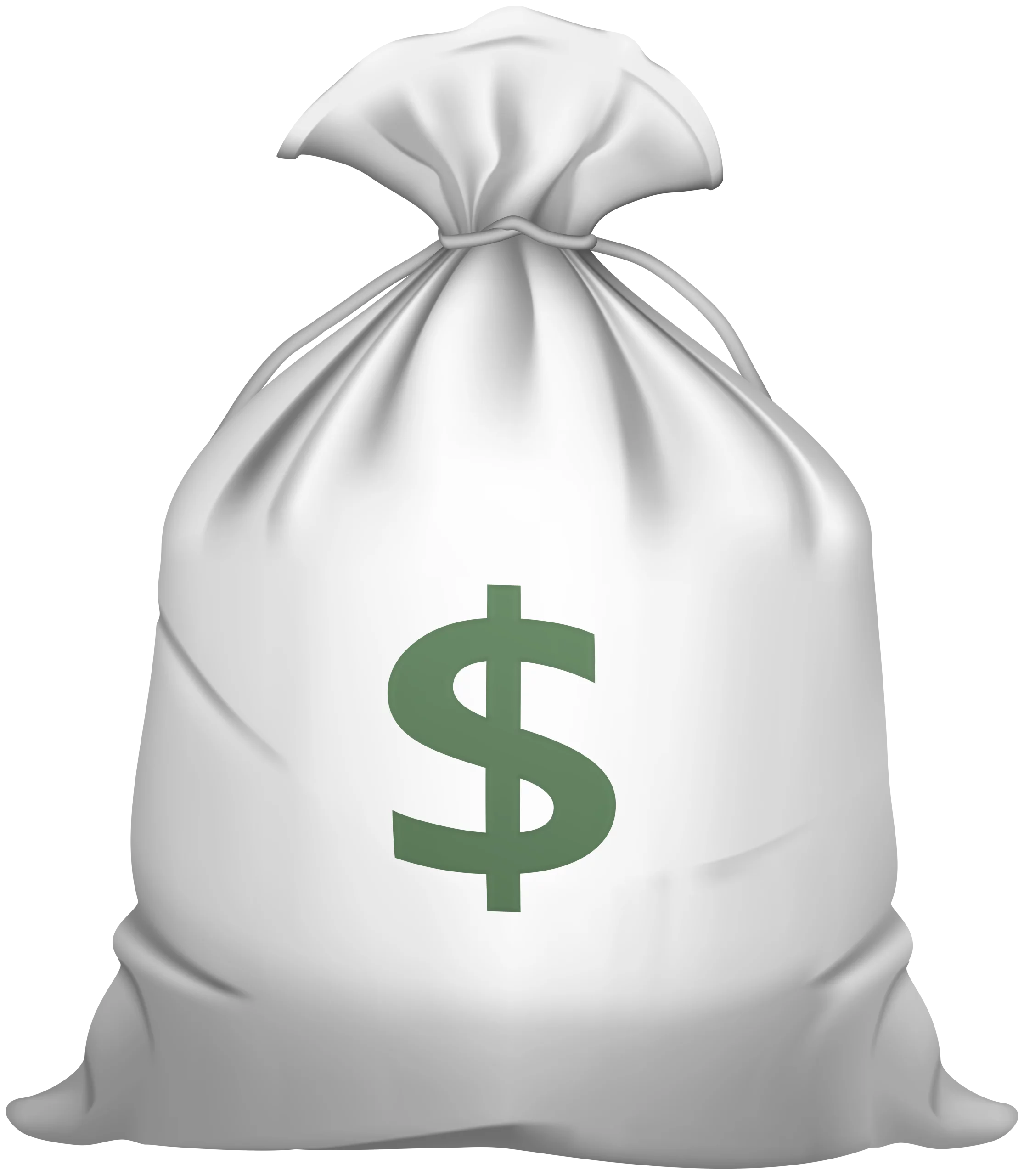 White Money Bag with Green Dollar Sign Symbol Financial Wealth Clipart