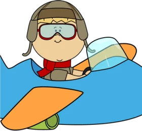 Adorable Cartoon Pilot Child Flying Blue Airplane Adventure Clipart